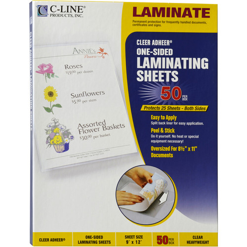 C-Line Heavyweight Cleer Adheer Laminating Sheets - Clear, One-Sided, 9 x 12, 50/BX, 65001 (CLI65001)