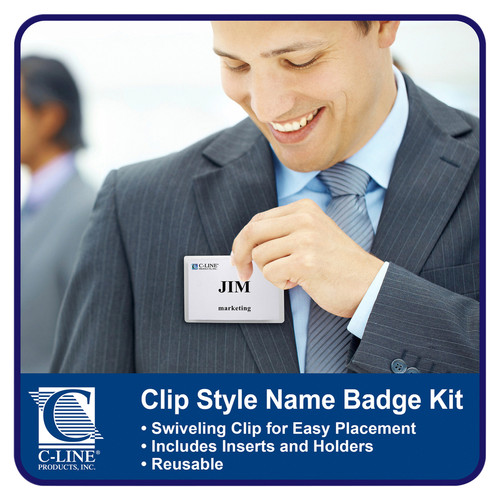 C-Line Clip Style Badge Holder Kit - Sealed Holders with Inserts, 3-1/2 x 2-1/4, 50/BX, 95523 (CLI95523)