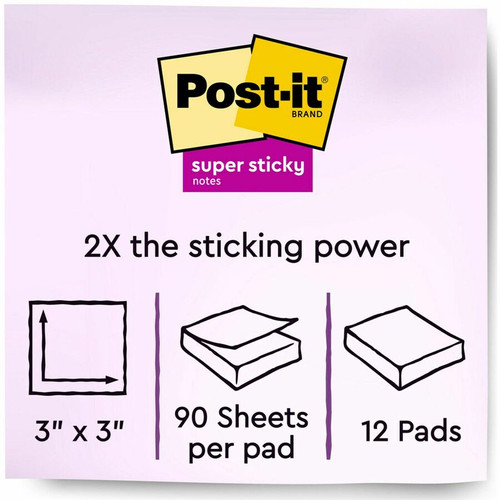 Post-it Super Sticky Notes - Energy Boost Color Collection - 1080 - 3" x 3" - Square - 90 per (MMM65412SSUC)