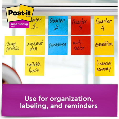 Post-it Super Sticky Notes - Playful Primaries Color Collection - 450 - 3" x 3" - Square - 90 (MMM6545SSAN)