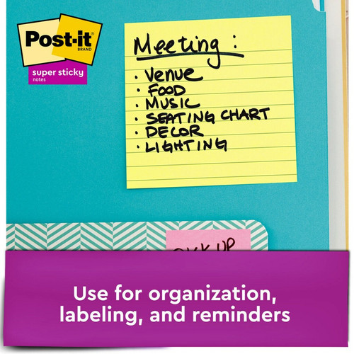 Post-it Super Sticky Lined Notes - 540 - 4" x 4" - Square - 90 Sheets per Pad - Ruled - Canary (MMM6756SSCY)
