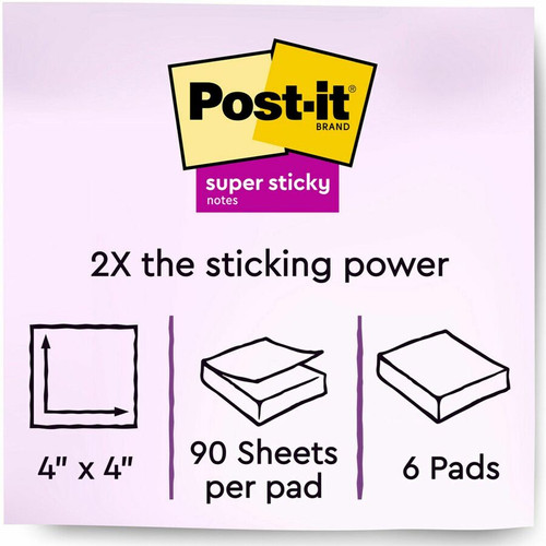 Post-it Super Sticky Lined Notes - Energy Boost Color Collection - 540 - 4" x 4" - Square - 90 (MMM6756SSUC)