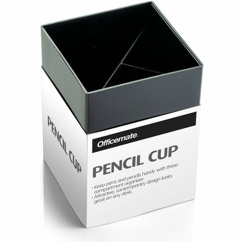 Officemate 3-Compartment Pencil Cup - 4" x 2.9" x 2.9" x - 1 Each - Black (OIC93681)