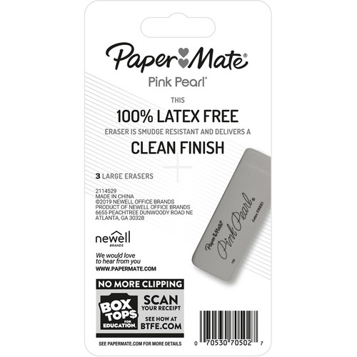 Paper Mate Pink Pearl Eraser - Pink - Rubber - 3 / Pack - Self-cleaning, Tear Resistant, Soft, (PAP70502)