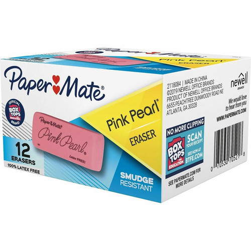 Paper Mate Pink Pearl Eraser - Pink - Rubber - 12 / Box - Self-cleaning, Tear Resistant, Soft, (PAP70521)