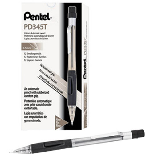 Pentel Quicker Clicker Mechanical Pencil - HB Lead - 0.5 mm Lead Diameter - Refillable - Smoke Lead (PENPD345TA)