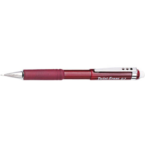 Pentel Twist-Erase III Mechanical Pencil - #2 Lead - 0.7 mm Lead Diameter - Refillable - Red Barrel (PENQE517B)