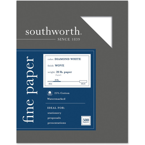 Southworth Diamond White Business Paper - Letter - 8 1/2" x 11" - 20 lb Basis Weight - Wove - 500 / (SOU3122010)