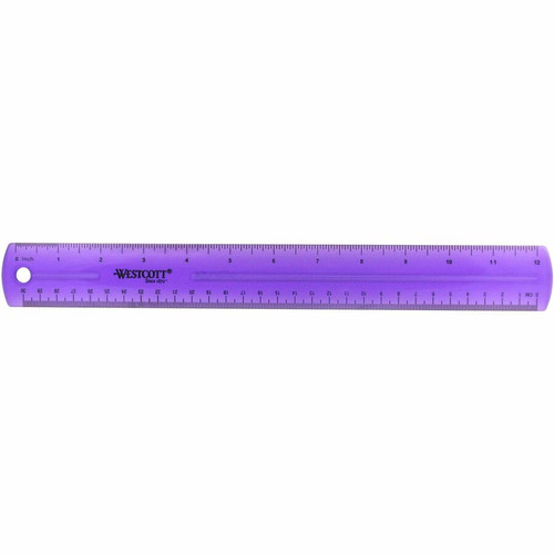 Westcott Transparent Jeweltone 12" Plastic Ruler - 12" Length 1" Width - 1/16 Graduations - Metric, (ACM12975)