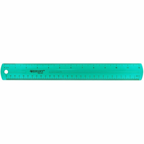 Westcott Transparent Jeweltone 12" Plastic Ruler - 12" Length 1" Width - 1/16 Graduations - Metric, (ACM12975)