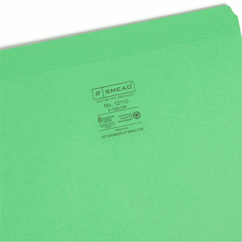 Smead Straight Tab Cut Letter Recycled Top Tab File Folder - 8 1/2" x 11" - 3/4" Expansion - Green (SMD12110)