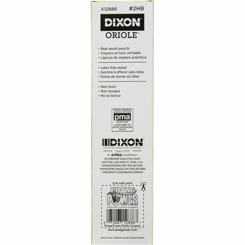 Dixon Oriole Presharpened Pencil - #2 Lead - Yellow Wood Barrel - 1 Dozen (DIX12886)