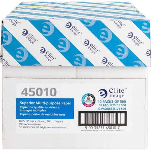 Elite Image Multipurpose Paper - 98 Brightness - Letter - 8 1/2" x 11" - 20 lb Basis Weight - 5000 (ELI45010)