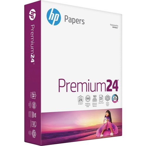 HP Paper, Premium 24lb Paper - 1 Ream - Letter - 8.5" x 11" - 24lb - 500 / Ream - White (HEW112400)
