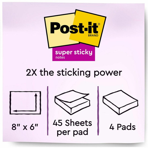 Post-it Super Sticky Lined Meeting Notepads - 180 - 6" x 8" - Rectangle - 45 Sheets per Pad - (MMM6845SSPL)