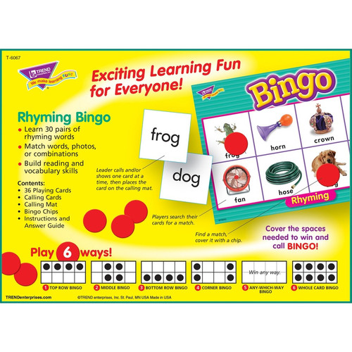 Trend Rhyming Bingo Game - Theme/Subject: Learning - Skill Learning: Vocabulary, Spelling, Rhyming, (TEPT6067)