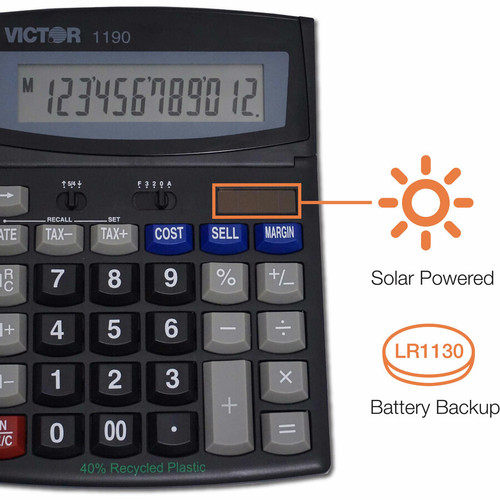 Victor 1190 Desktop Display Calculator - Easy-to-read Display, Large LCD, Tilt Display, Sign Power (VCT1190)
