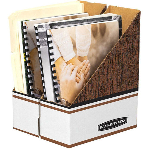 Bankers Box Magazine Files - Oversized Letter - Wood Grain, White - Cardboard - 12 / Carton (FEL07224)