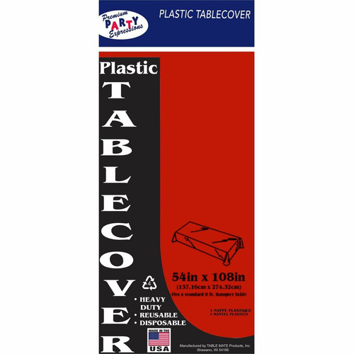 Tablemate Heavy-duty Plastic Table Covers - 108" Length x 54" Width - Plastic - Red - 6 / Pack (TBL549RD)
