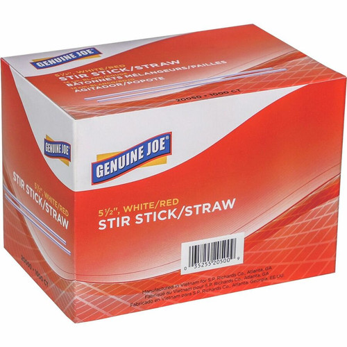 Genuine Joe 5-1/2" Plastic Stir Stick/Straws - 5.5" Length - Plastic - 1000 / Box - White (GJO20050)