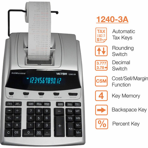 Victor 1240-3A 12 Digit Heavy Duty Commercial Printing Calculator - Dual Color Print - Dot Matrix - (VCT12403A)