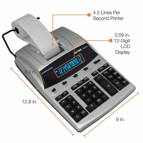 Victor 1240-3A 12 Digit Heavy Duty Commercial Printing Calculator - Dual Color Print - Dot Matrix - (VCT12403A)
