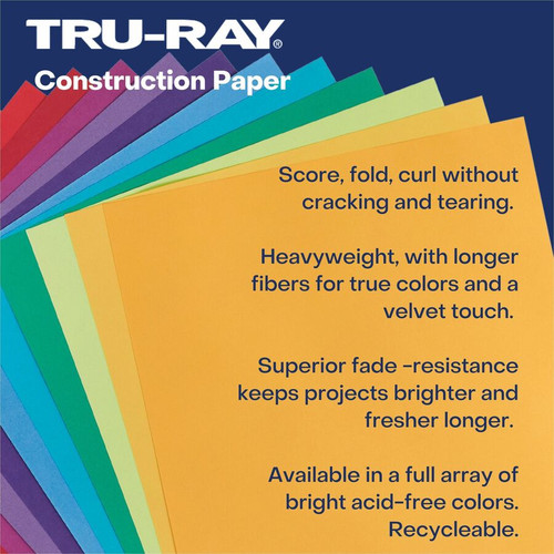 Tru-Ray Heavyweight Construction Paper - 18"Width x 12"Length - 50 / Pack - Pink - Sulphite (PAC103044)