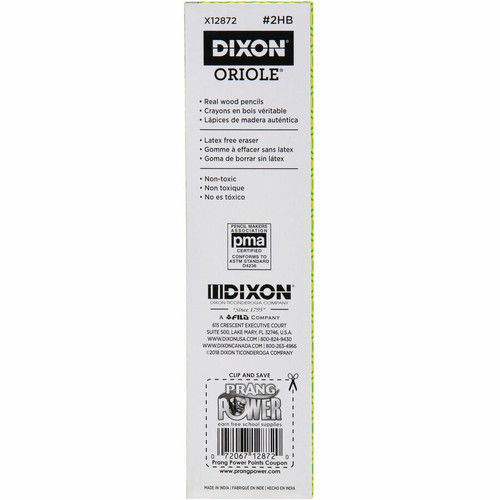 Dixon Oriole HB No. 2 Pencils - #2 Lead - Black Lead - Yellow Wood Barrel - 1 Dozen (DIX12872)