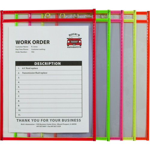 C-Line Neon Shop Ticket Holders, Stitched - Assorted, 5 Colors, Both Sides Clear, 9 x 12, 10/PK, (CLI43920)