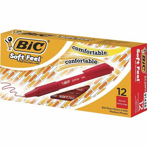 BIC SoftFeel Retractable Ball Pens - Medium Pen Point - 0.8 mm Pen Point Size - Retractable - Red - (BICSCSM11RD)