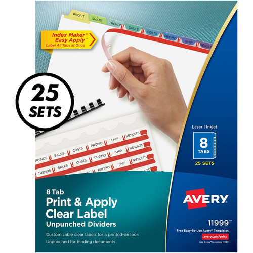 Avery Index Maker Index Divider - 200 x Divider(s) - Print-on Tab(s) - 8 - 8 Tab(s)/Set - 8.5" (AVE11999)