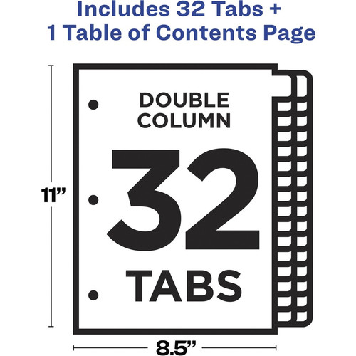 Avery Two-Column Table Contents Dividers w/Tabs - 32 x Divider(s) - 1-32 - 32 Tab(s)/Set - x - (AVE11322)