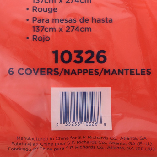 Genuine Joe Plastic Rectangular Table Covers - 108" Length x 54" Width - Plastic - Red - 6 / Pack (GJO10326)