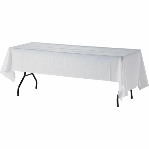 Genuine Joe Plastic Rectangular Table Covers - 108" Length x 54" Width - Plastic - White - 6 / Pack (GJO10328)