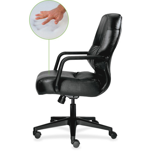 HON Pillow-Soft Chair - Black Leather Seat - Black Leather Back - Black Frame - Mid Back - 5-star - (HON2092SR11T)