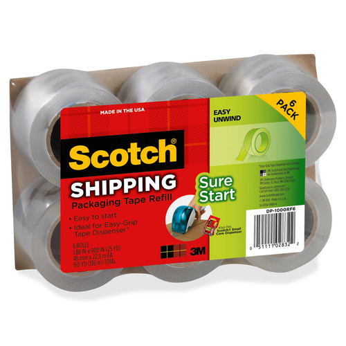 Scotch Sure Start Packaging Tape - 22.20 yd Length x 1.88" Width - 2.6 mil Thickness - 1.50" Core - (MMMDP1000RF6)