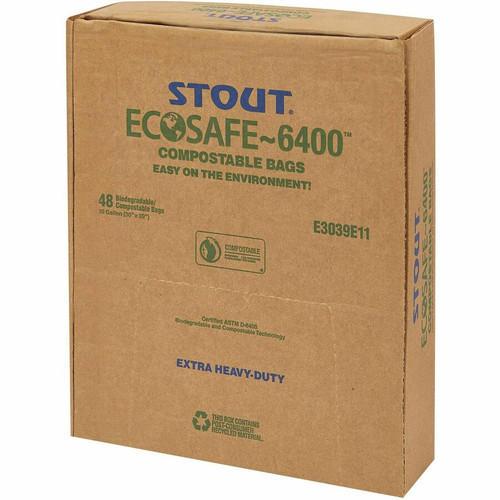 Stout EcoSafe Trash Bags - 13 gal Capacity - 24" Width x 30" Length - 0.85 mil (22 Micron) - Green (STOE2430E85)