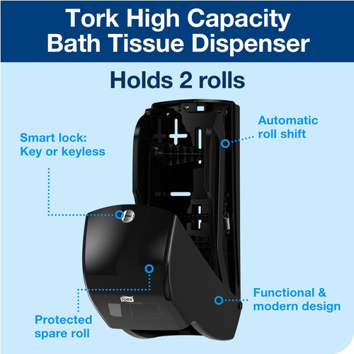 Tork Twin Toilet Paper Roll Dispenser Black T26 - Tork Twin Toilet Paper Roll Dispenser Black T26, (TRK555628)
