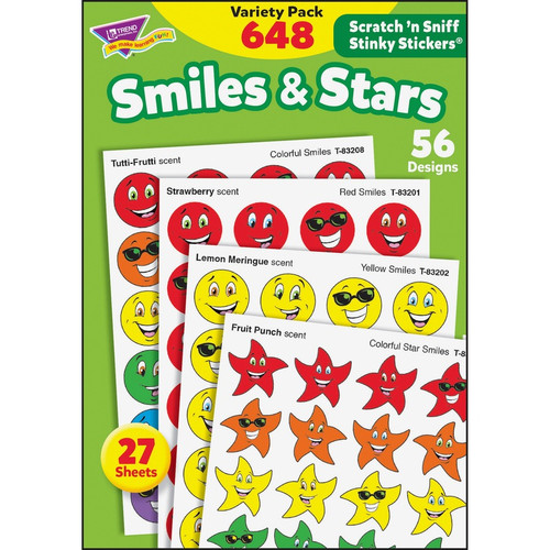 Trend Stinky Stickers Jumbo Variety Pack - Smiles & Stars Shape - Self-adhesive - Acid-free, - - - (TEPT83905)