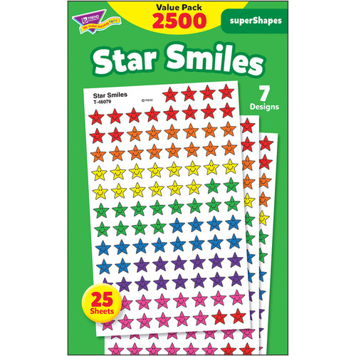 Trend Super Shapes Star Smiles Stickers - 2500 x Star Shape - Self-adhesive - Acid-free, Non-toxic, (TEPT46917)