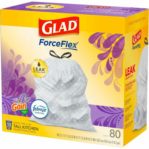 Glad ForceFlex Tall Kitchen Drawstring Trash Bags - Mediterranean Lavender with Febreze Freshness - (CLO78902CT)