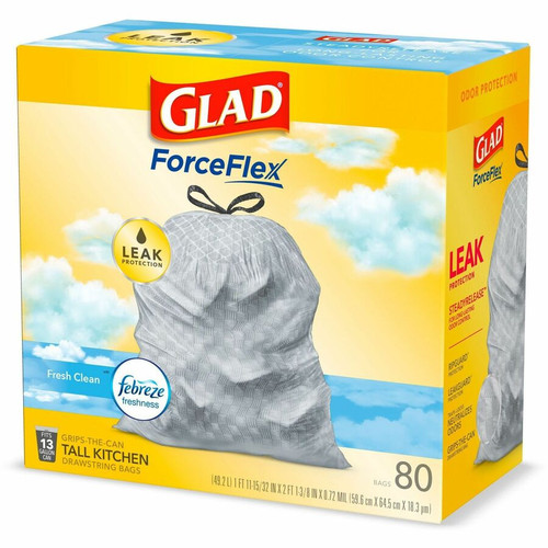 Glad ForceFlex Tall Kitchen Drawstring Trash Bags - Fresh Clean with Febreze Freshness - 13 gal - - (CLO78899PL)
