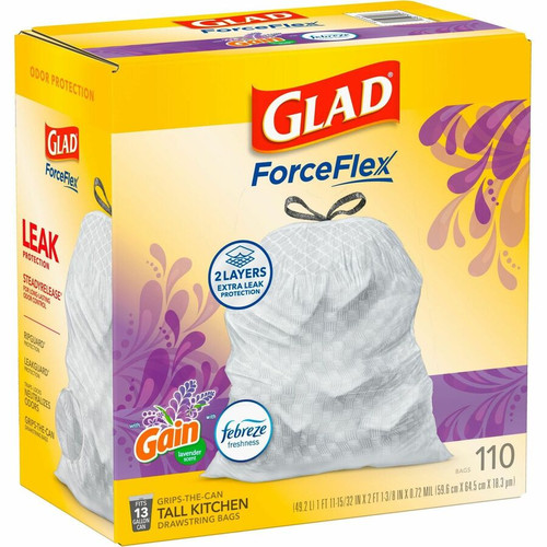 Glad ForceFlex Tall Kitchen Drawstring Trash Bags - Mediterranean Lavender with Febreze Freshness - (CLO79157)