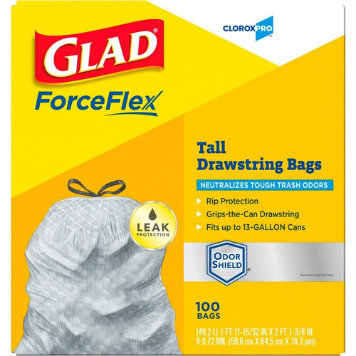 CloroxPro ForceFlex Tall Kitchen Drawstring Trash Bags - 13 gal Capacity - 0.90 mil (23 - - (CLO70427PL)