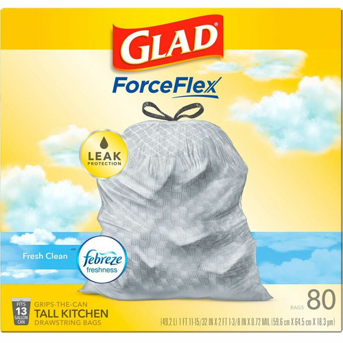 Glad ForceFlex Tall Kitchen Drawstring Trash Bags - Fresh Clean with Febreze Freshness - 13 gal - - (CLO78899CT)