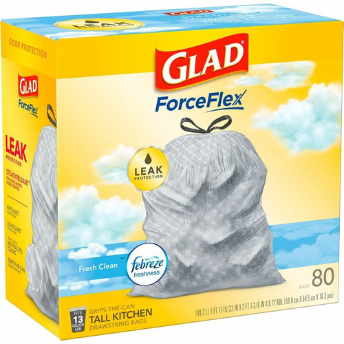 Glad ForceFlex Tall Kitchen Drawstring Trash Bags - Fresh Clean with Febreze Freshness - 13 gal - - (CLO78899BD)