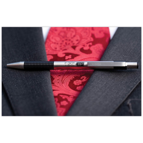 Zebra Pen F-301 Stainless Steel Ballpoint Pens - Fine Pen Point - 0.7 mm Pen Point Size - - - Black (ZEB27112)
