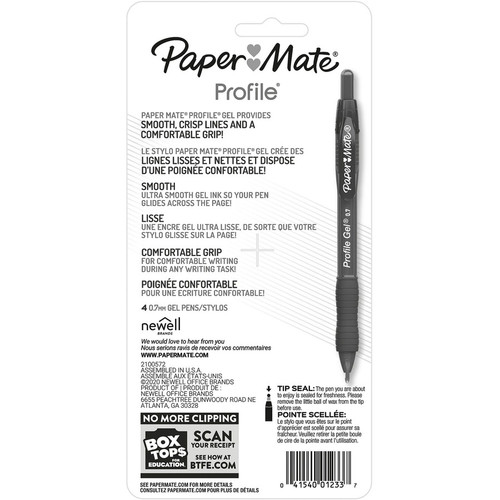 Paper Mate Profile Gel Pen - 0.7 mm Pen Point Size - Retractable - Assorted Gel-based Ink - 4 / (PAP2095469)