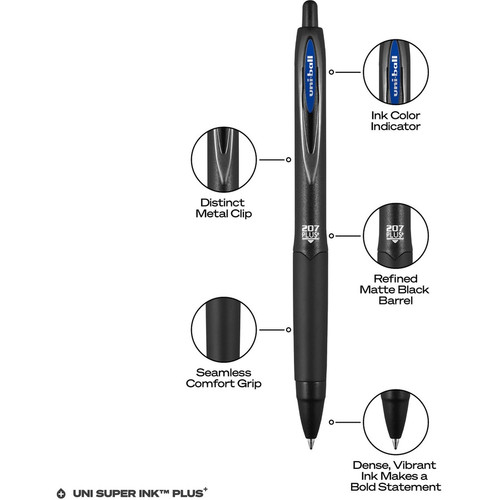 uniball 207 Plus+ Gel Pen - Medium Pen Point - 0.7 mm Pen Point Size - Conical Pen Point - - (UBC70463)