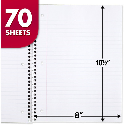 Mead Wide Ruled 1-Subject Notebook - 70 Sheets - Spiral - Wide Ruled - 8" x 10 1/2" - White Paper - (MEA05510)
